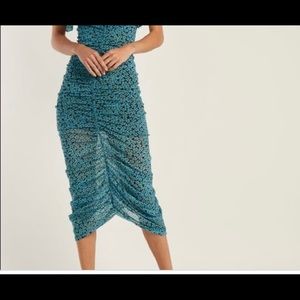 Diane Von Furstenberg blue flower ruched maxi dress, size small